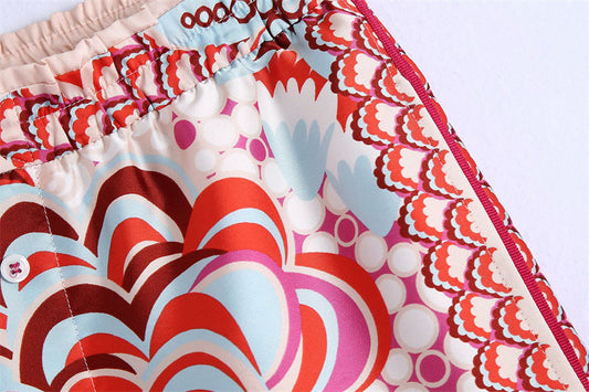 Foreign Trade European And American Summer New Fashion Retro Style Printed Elastic High Waist Stretch Shorts Women 3098183