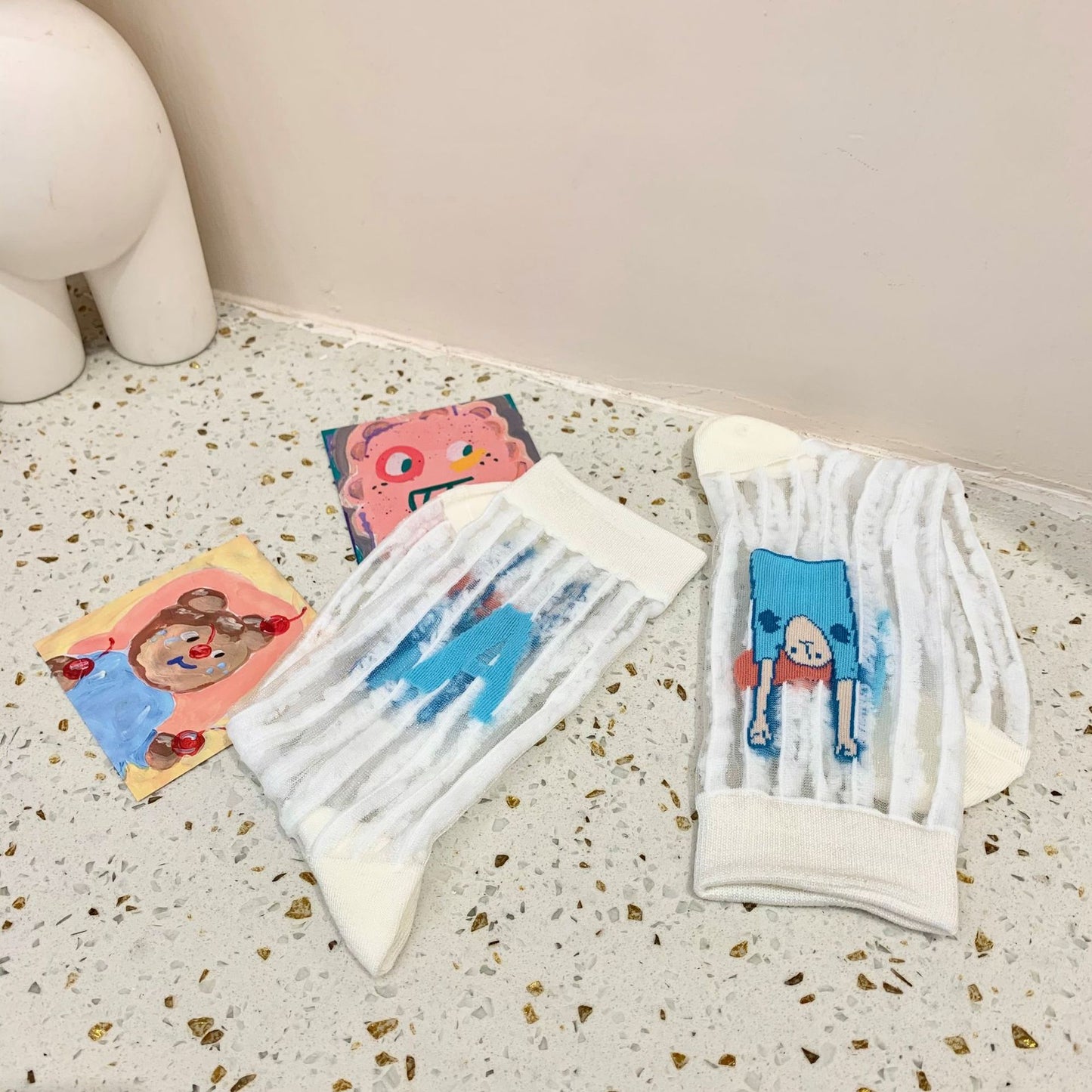Socks Female New Cartoon Jacquard Korean Tube Socks Draw Thin Glass Stockings Cute Women Socks