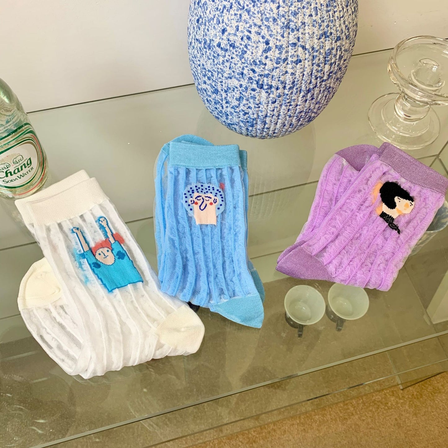 Socks Female New Cartoon Jacquard Korean Tube Socks Draw Thin Glass Stockings Cute Women Socks