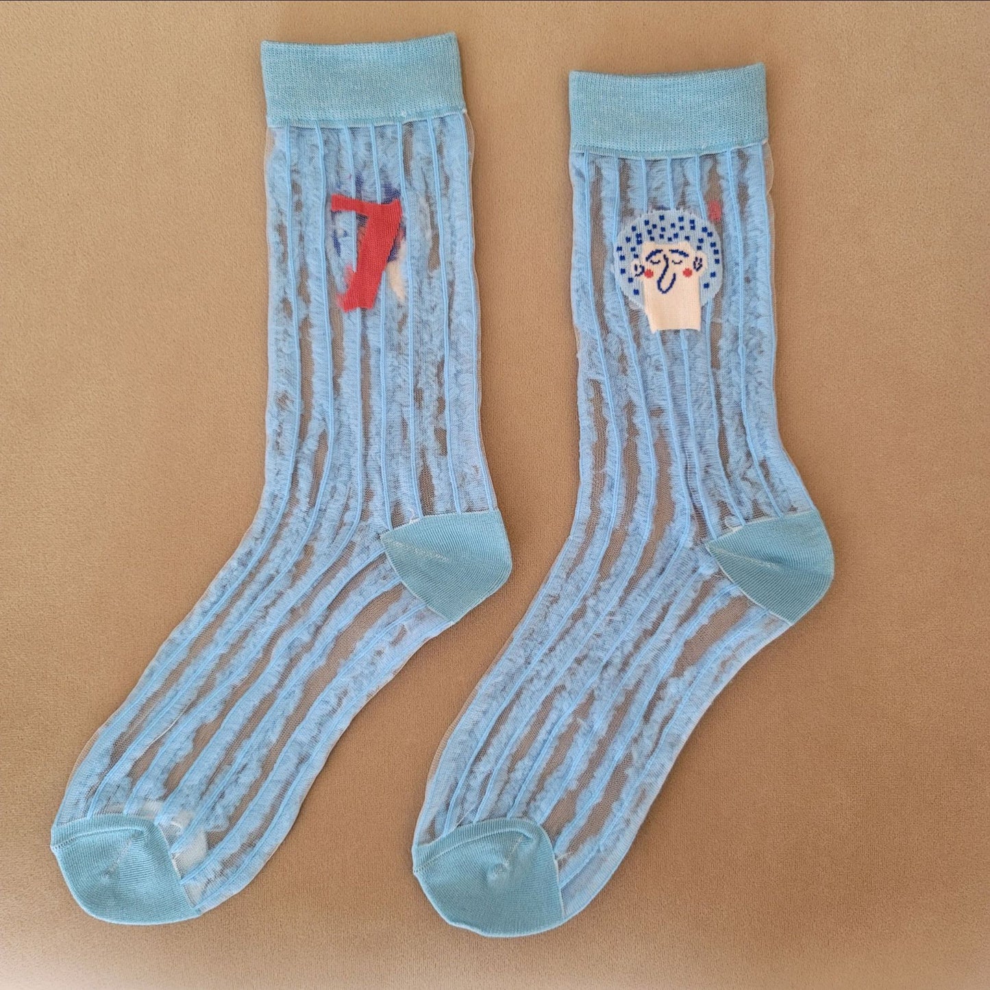 Socks Female New Cartoon Jacquard Korean Tube Socks Draw Thin Glass Stockings Cute Women Socks