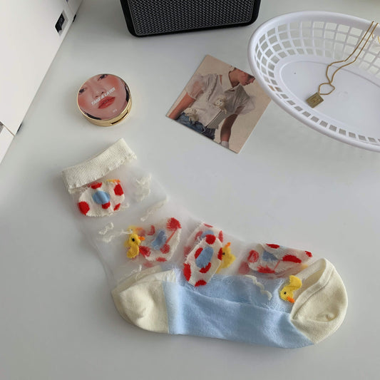 Strawberry Glass Silk Crystal Socks Japanese Thin Socks Women