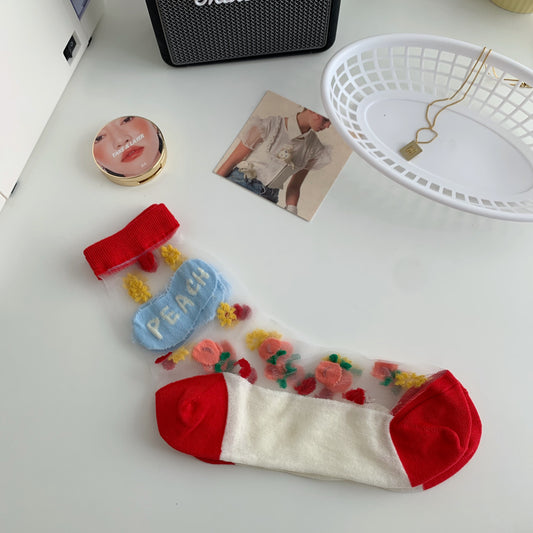 Strawberry Glass Silk Crystal Socks Japanese Thin Socks Women