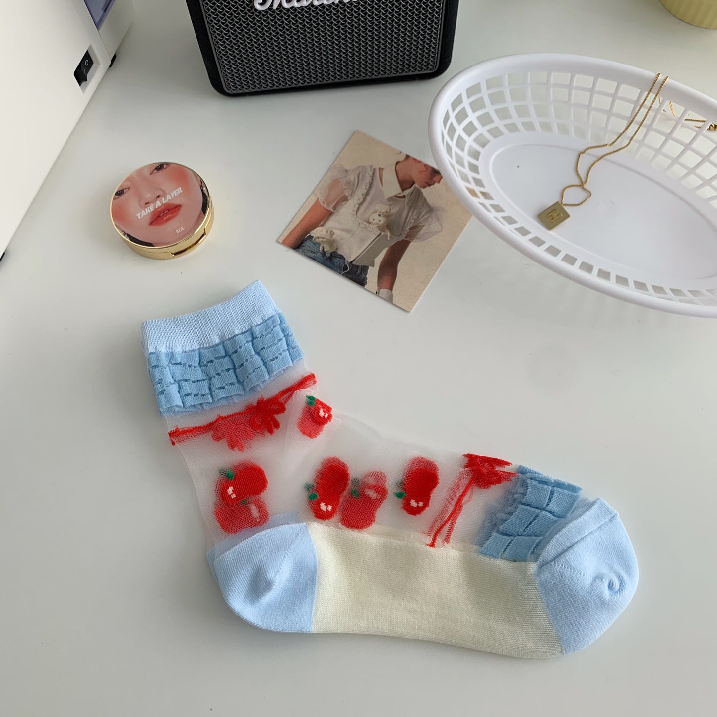 Strawberry Glass Silk Crystal Socks Japanese Thin Socks Women