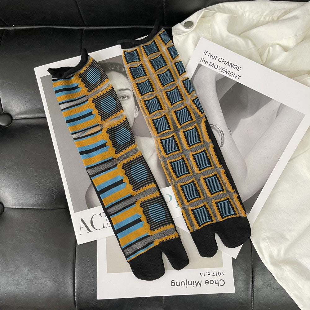 Summer Thin Crystal Silk Transparent Curling Love Leaves Flowers Literary Personality Japanese Two-toed Socks Split Toe Socks