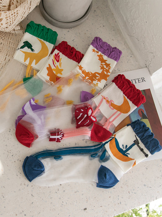 Transparent Ultra-thin Glass Silk Crystal Silk Cute Japanese Sweet Socks
