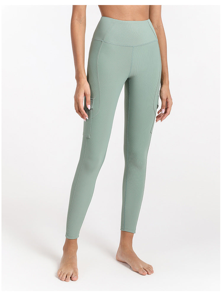 Rib Cargo Pocket Yoga Pants With High Waists For Fall And Winter