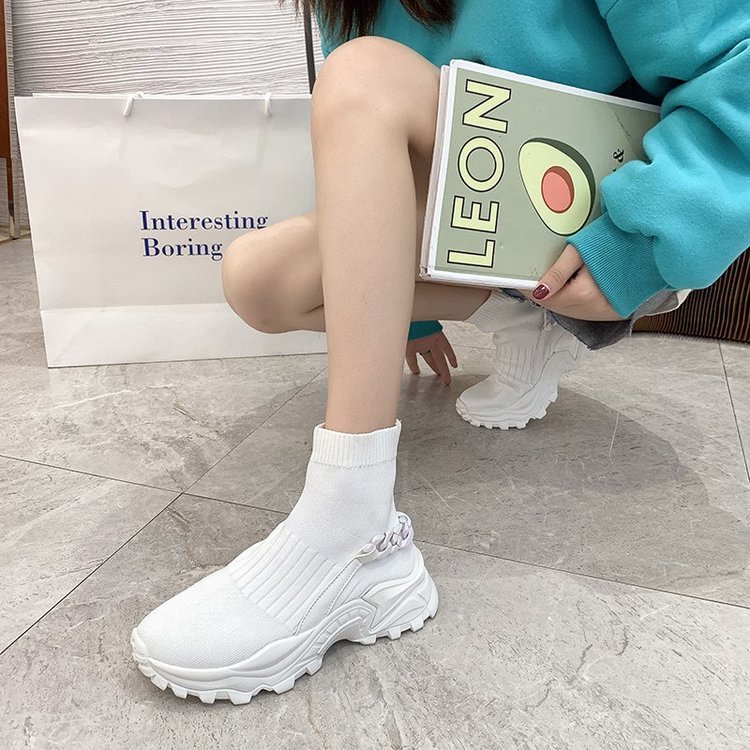 Socks Shoes Thick-soled Knitted Sports Casual Shoes Women's Boots