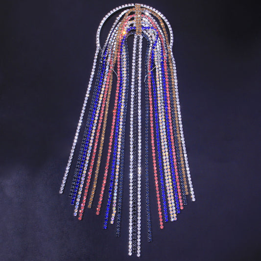 Exaggerated Ethnic Color Diamond Hair Chain