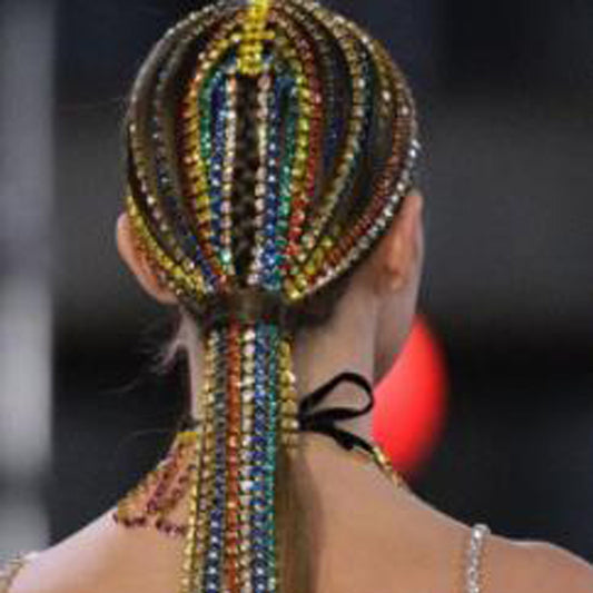 Exaggerated Ethnic Color Diamond Hair Chain