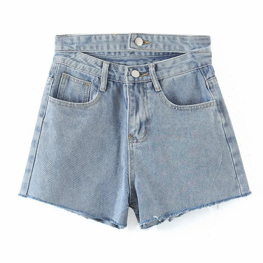 Double Waist Cut-out Raw Edge Thin Casual Shorts