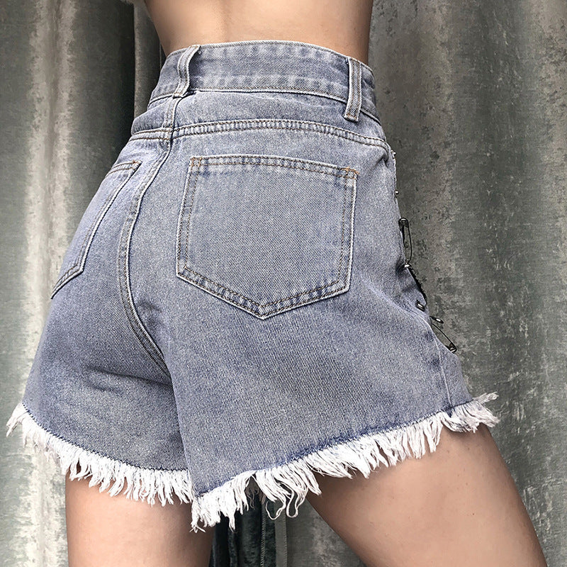 High Waist Slim Sexy Slim Love Patch Denim Shorts