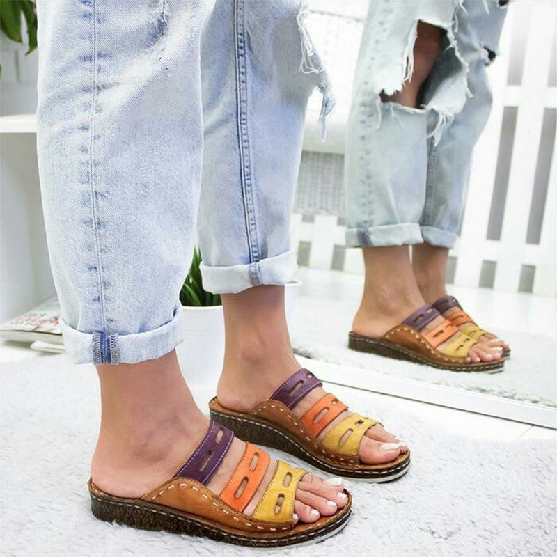 Wedge Heel Color Block Platform Roman Women's Shoes