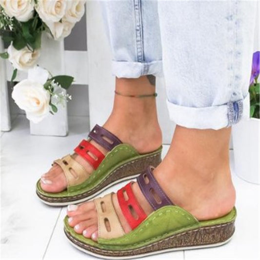 Wedge Heel Color Block Platform Roman Women's Shoes