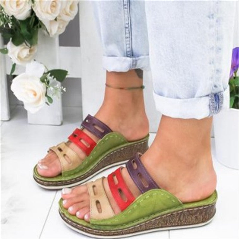 Wedge Heel Color Block Platform Roman Women's Shoes