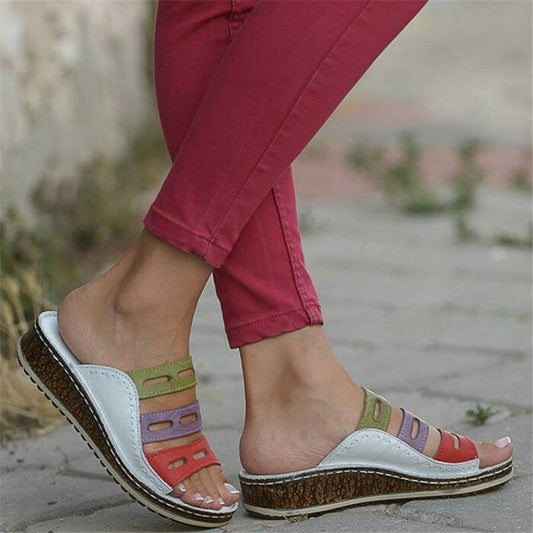 Wedge Heel Color Block Platform Roman Women's Shoes