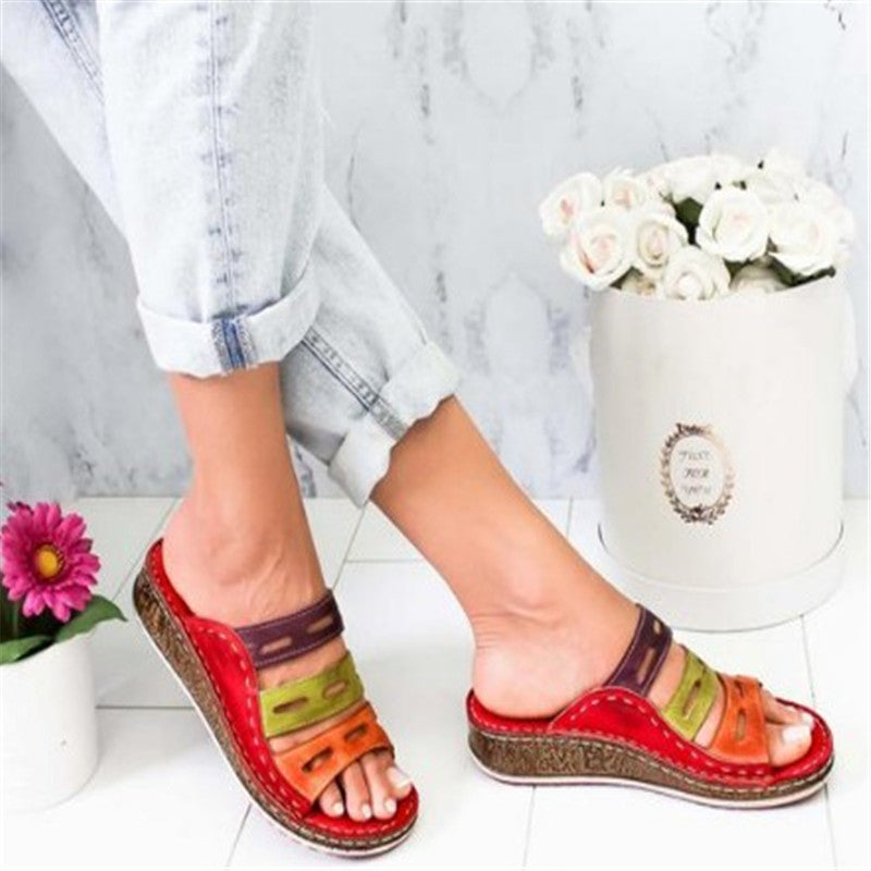 Wedge Heel Color Block Platform Roman Women's Shoes