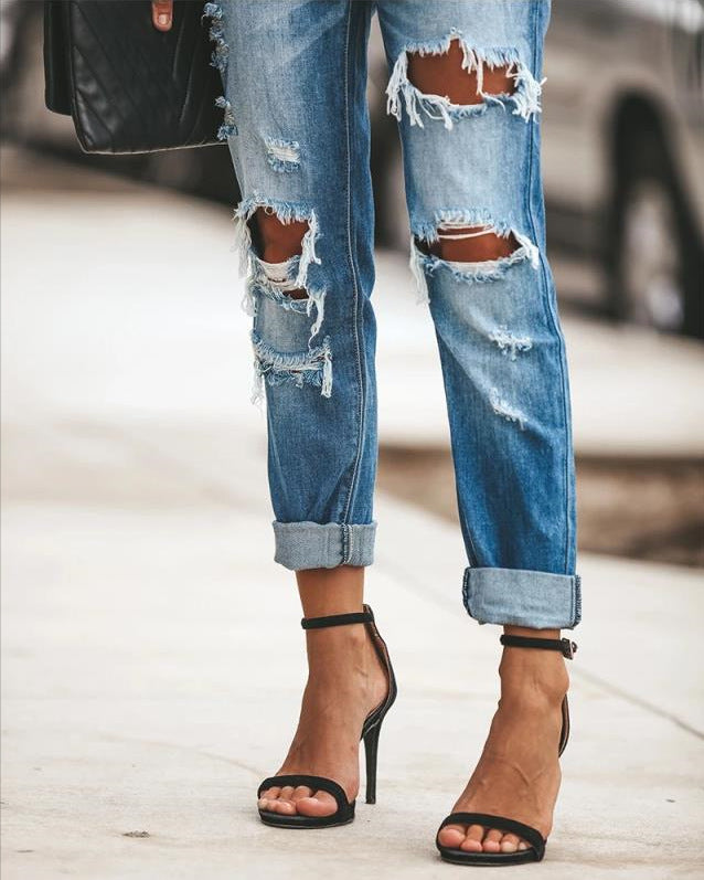 Dorothea - Designer jeans med slidte detaljer