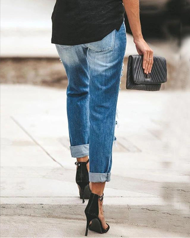 Dorothea - Designer jeans med slidte detaljer