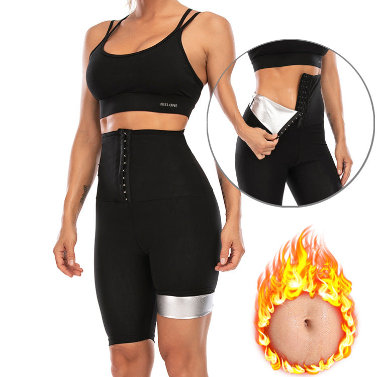 Kvinders svedfremmende hofteshorts yogasauna, højtaljede maveshorts, fitness-bodyshaping-shorts med krydsknapning