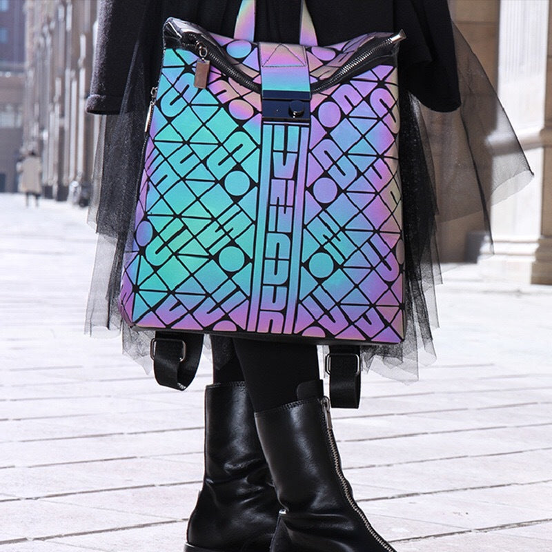 Ladies Men'S Trend Geometric Rhombus Luminous Large Capacity Backpack