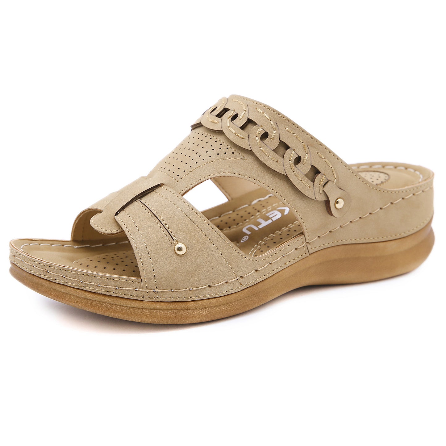Round Toe Cap Foot Sandals Female Car Line Non-Slip Slope With Hollow Out Large Size Metal Sandals