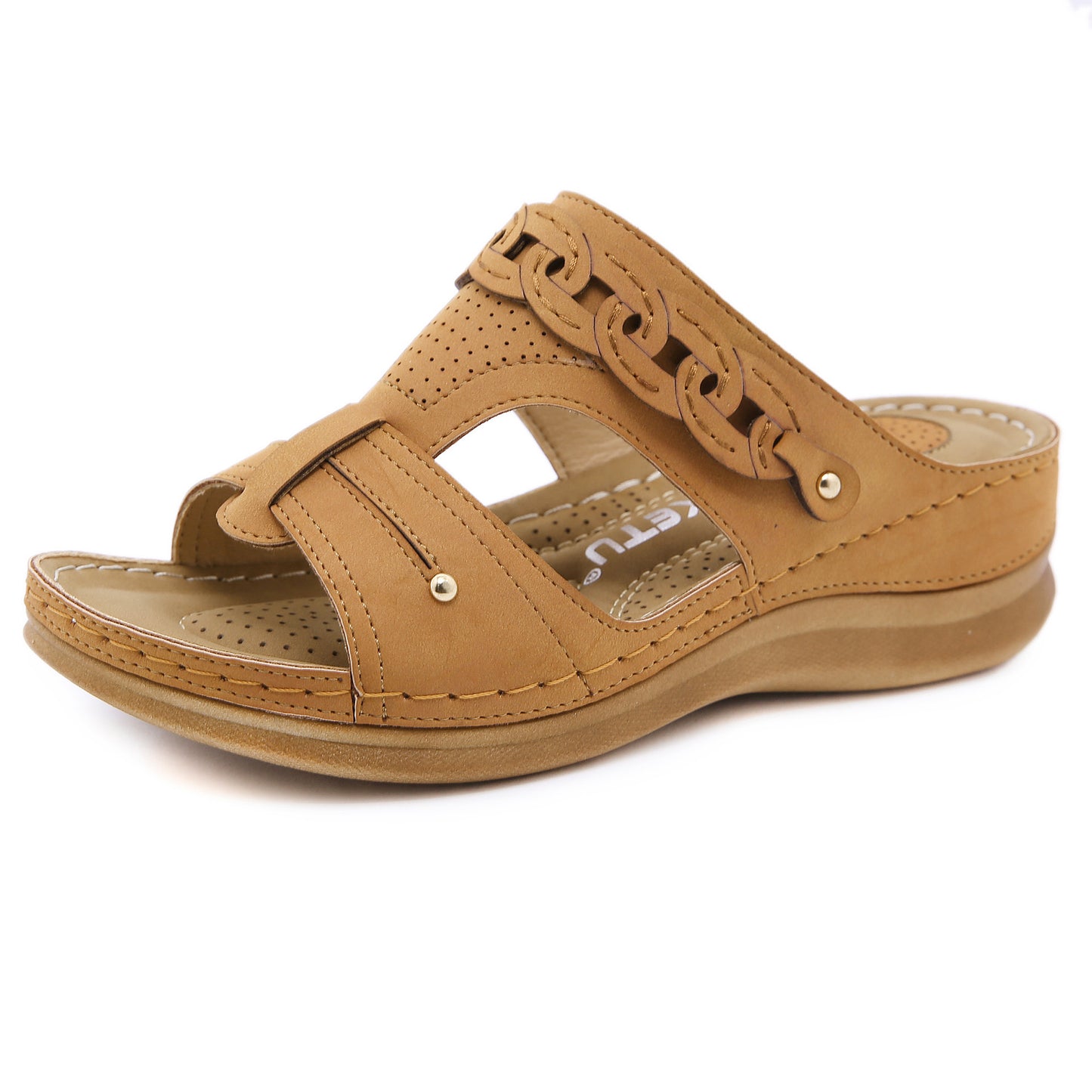Round Toe Cap Foot Sandals Female Car Line Non-Slip Slope With Hollow Out Large Size Metal Sandals