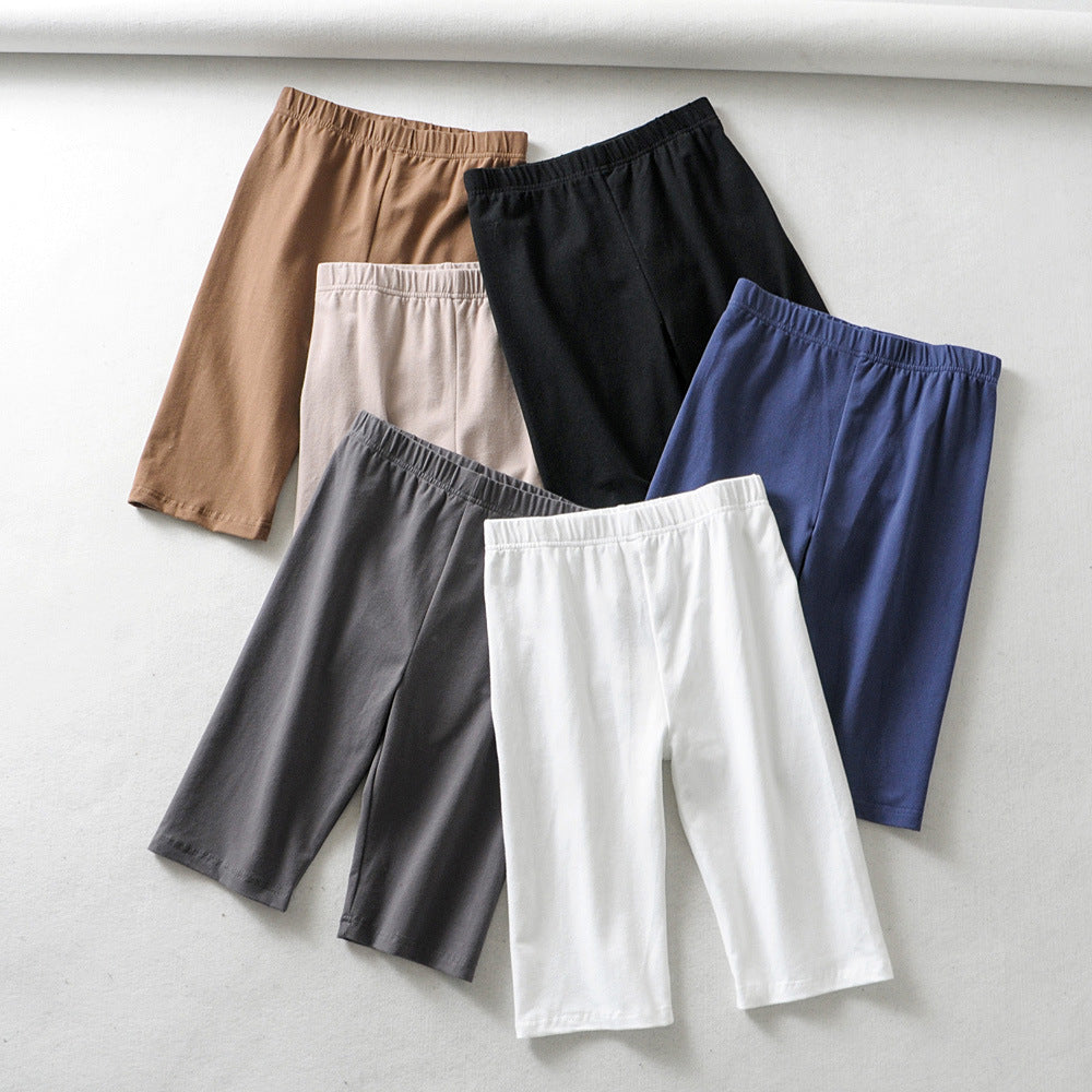 Women's Bottoming Fitness Tight Fitting Stretch Solid Color Single-Layer Five-Point Pants