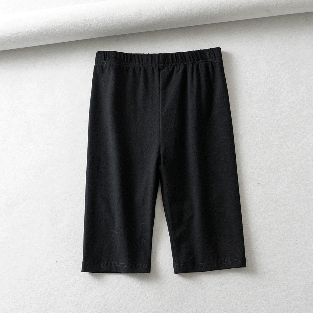 Women's Bottoming Fitness Tight Fitting Stretch Solid Color Single-Layer Five-Point Pants