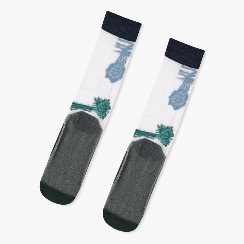 Summer New Style Glass Silk Stockings In The Tube Cute Crystal Silk Socks Thin Invisible Socks Women