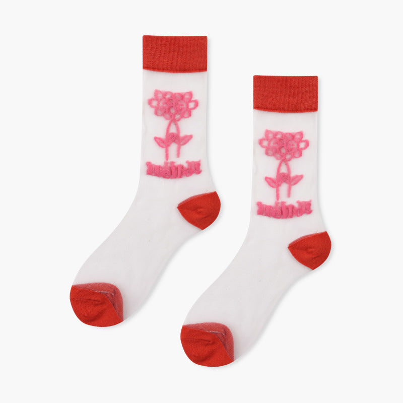 Crystal Socks Women'S Tube Socks Spring And Summer Thin Japanese Glass Stockings Cute Net Red Ins Tide High Socks