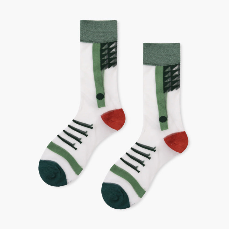 Crystal Socks Women'S Tube Socks Spring And Summer Thin Japanese Glass Stockings Cute Net Red Ins Tide High Socks