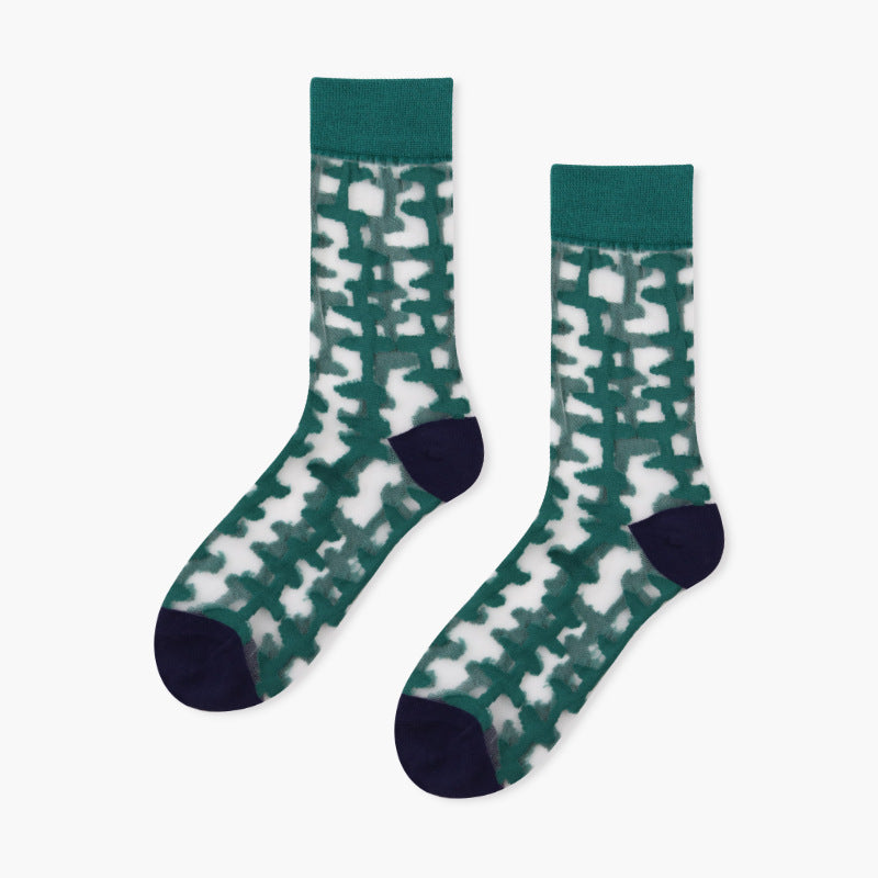 Crystal Socks Women'S Tube Socks Spring And Summer Thin Japanese Glass Stockings Cute Net Red Ins Tide High Socks