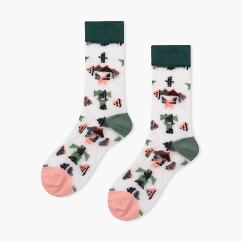 Crystal Socks Women'S Tube Socks Spring And Summer Thin Japanese Glass Stockings Cute Net Red Ins Tide High Socks
