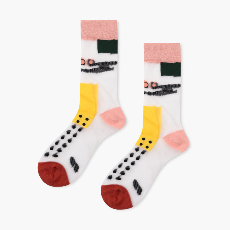 Crystal Socks Women'S Tube Socks Spring And Summer Thin Japanese Glass Stockings Cute Net Red Ins Tide High Socks