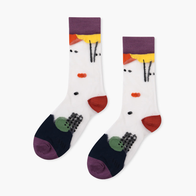Crystal Socks Women'S Tube Socks Spring And Summer Thin Japanese Glass Stockings Cute Net Red Ins Tide High Socks