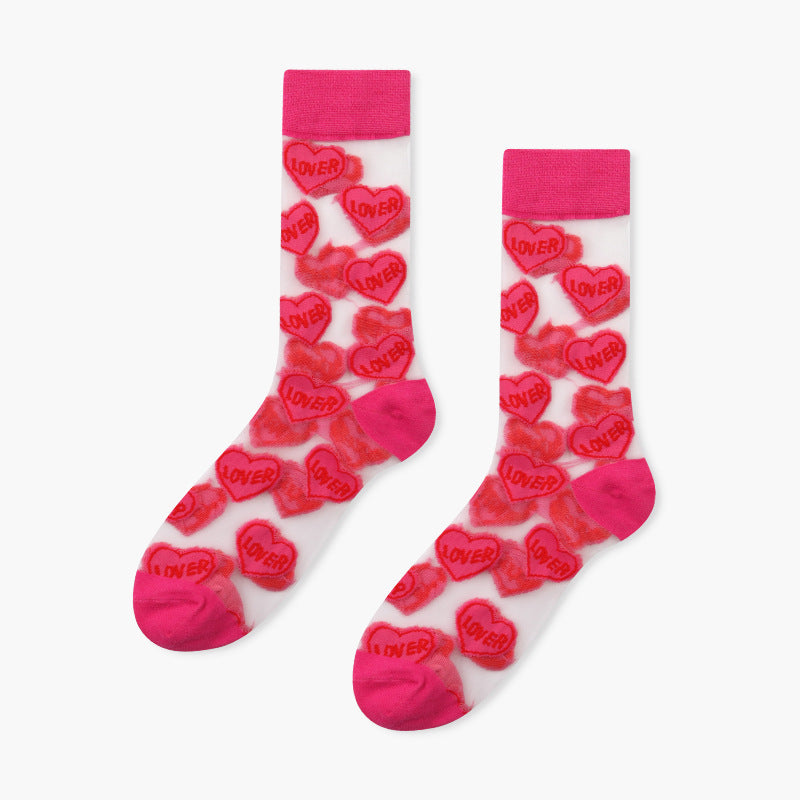 Crystal Socks Women'S Tube Socks Spring And Summer Thin Japanese Glass Stockings Cute Net Red Ins Tide High Socks