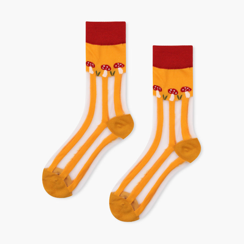 Crystal Socks Women'S Tube Socks Spring And Summer Thin Japanese Glass Stockings Cute Net Red Ins Tide High Socks