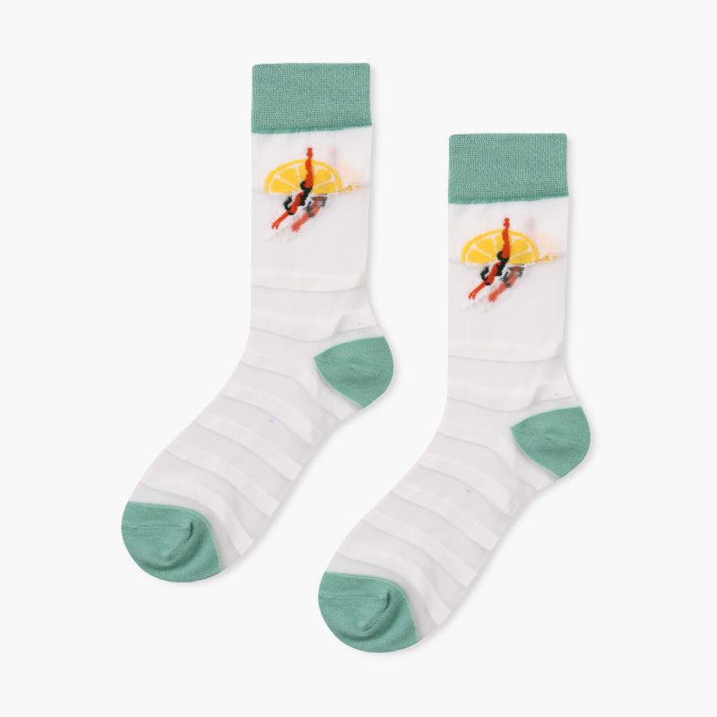 Crystal Socks Women'S Tube Socks Spring And Summer Thin Japanese Glass Stockings Cute Net Red Ins Tide High Socks