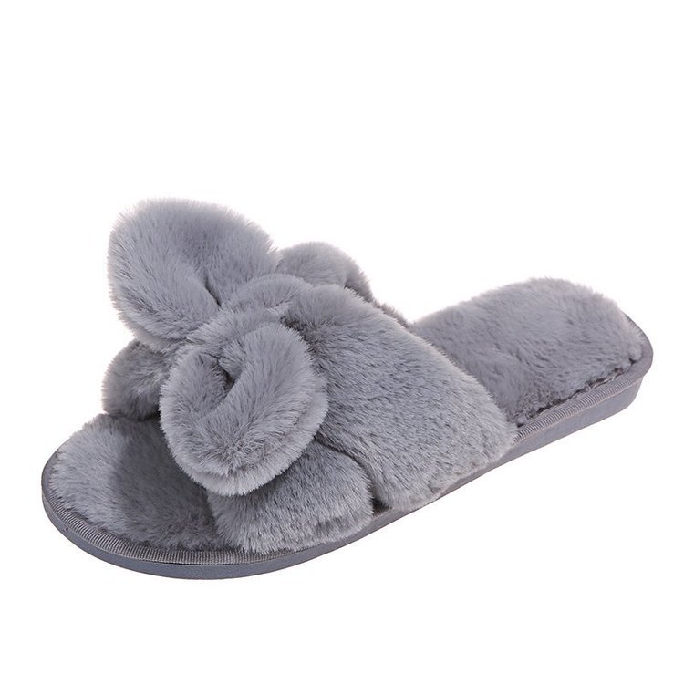 Anti-Slip Bow-Knot Fur Slippers Outside The Home
