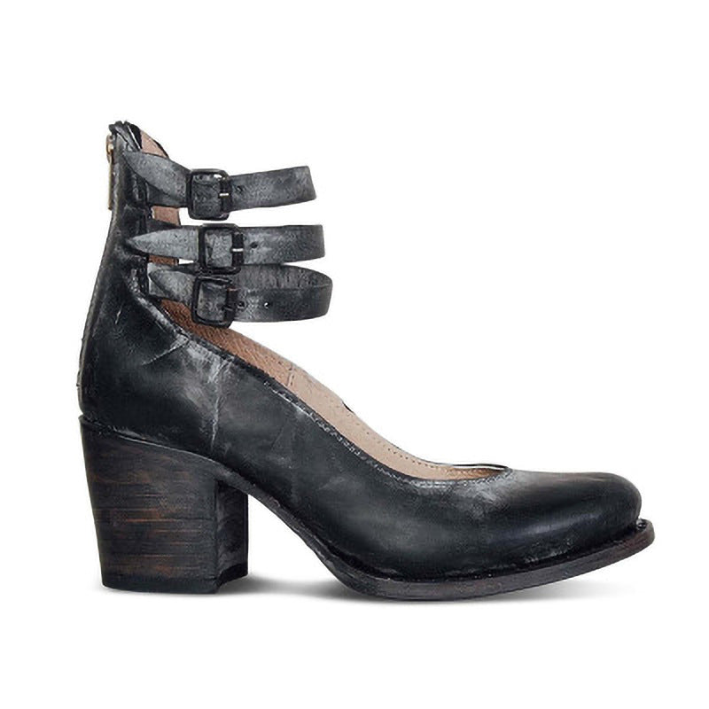 New Retro Polished Color Thick Heel Shallow Mouth Large Size Women's Shoes