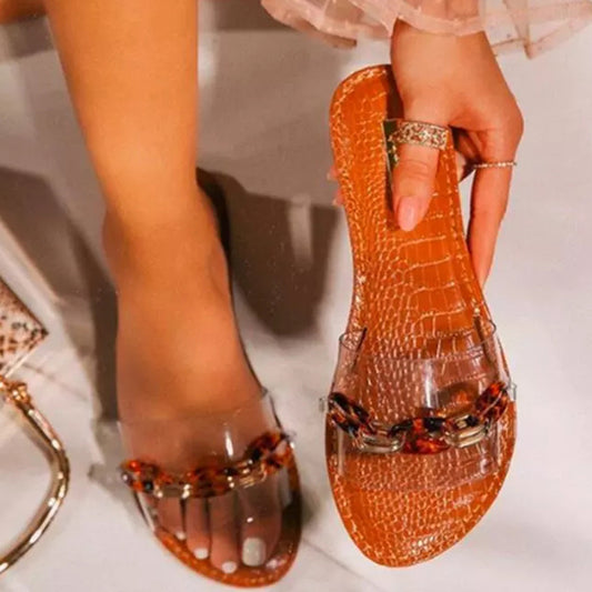 Ladies Comfortable Flat Transparent Outdoor Slippers
