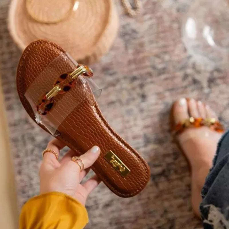Ladies Comfortable Flat Transparent Outdoor Slippers