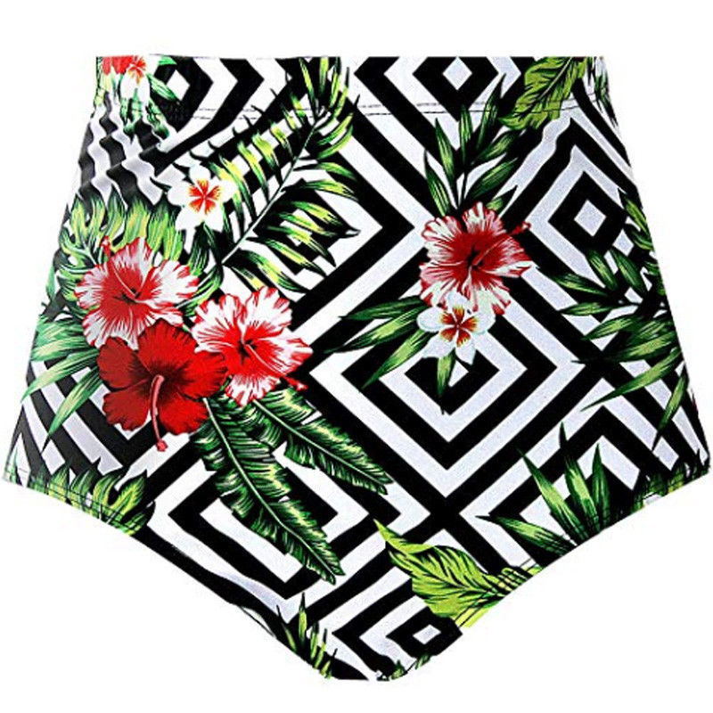 Printed High Waist Slim Conservative Beach Swimming Shorts