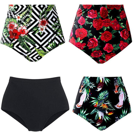 Printed High Waist Slim Conservative Beach Swimming Shorts