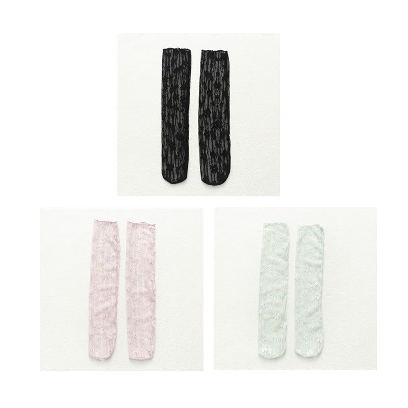 Socks Women's Tube Socks Transparent Lace Spring And Summer Piled Socks Thin Net Yarn Glass Socks Day