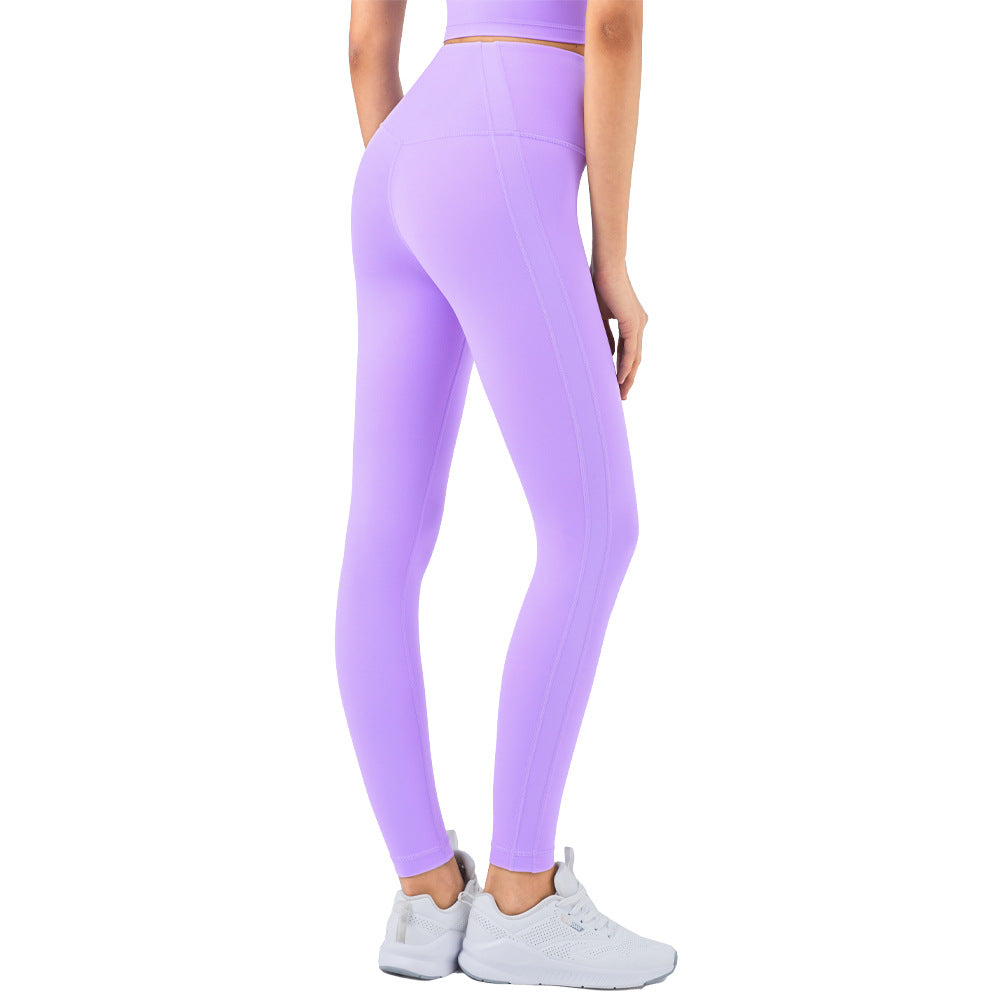 High Waist Stitching Nude Lulu Yoga Pants