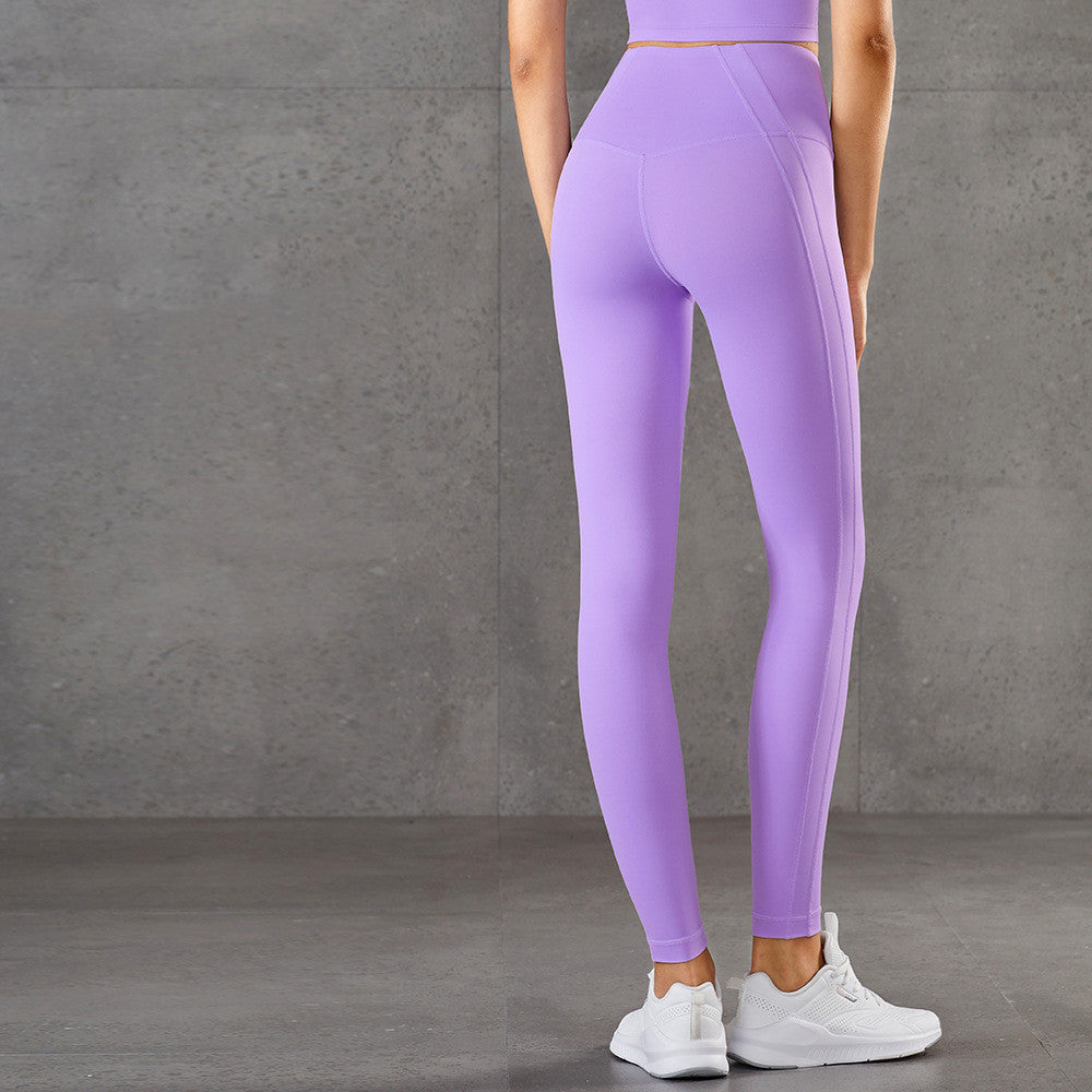 High Waist Stitching Nude Lulu Yoga Pants