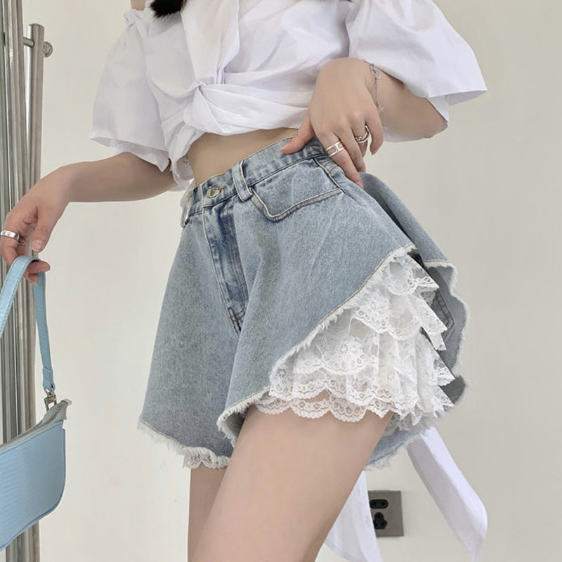 Hot Girl Denim Super Shorts Women's Summer Thin Style Loose Wide-leg A-line Hot Pants
