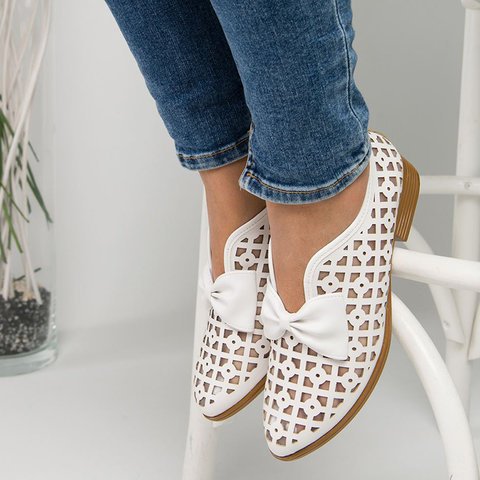Pointed Toe Women's Sandals Hole Shoes Low Heel Women's Bowknot Hollow Women's Shoes
