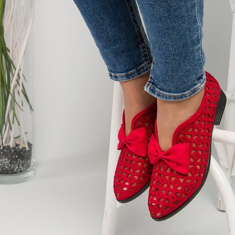 Pointed Toe Women's Sandals Hole Shoes Low Heel Women's Bowknot Hollow Women's Shoes